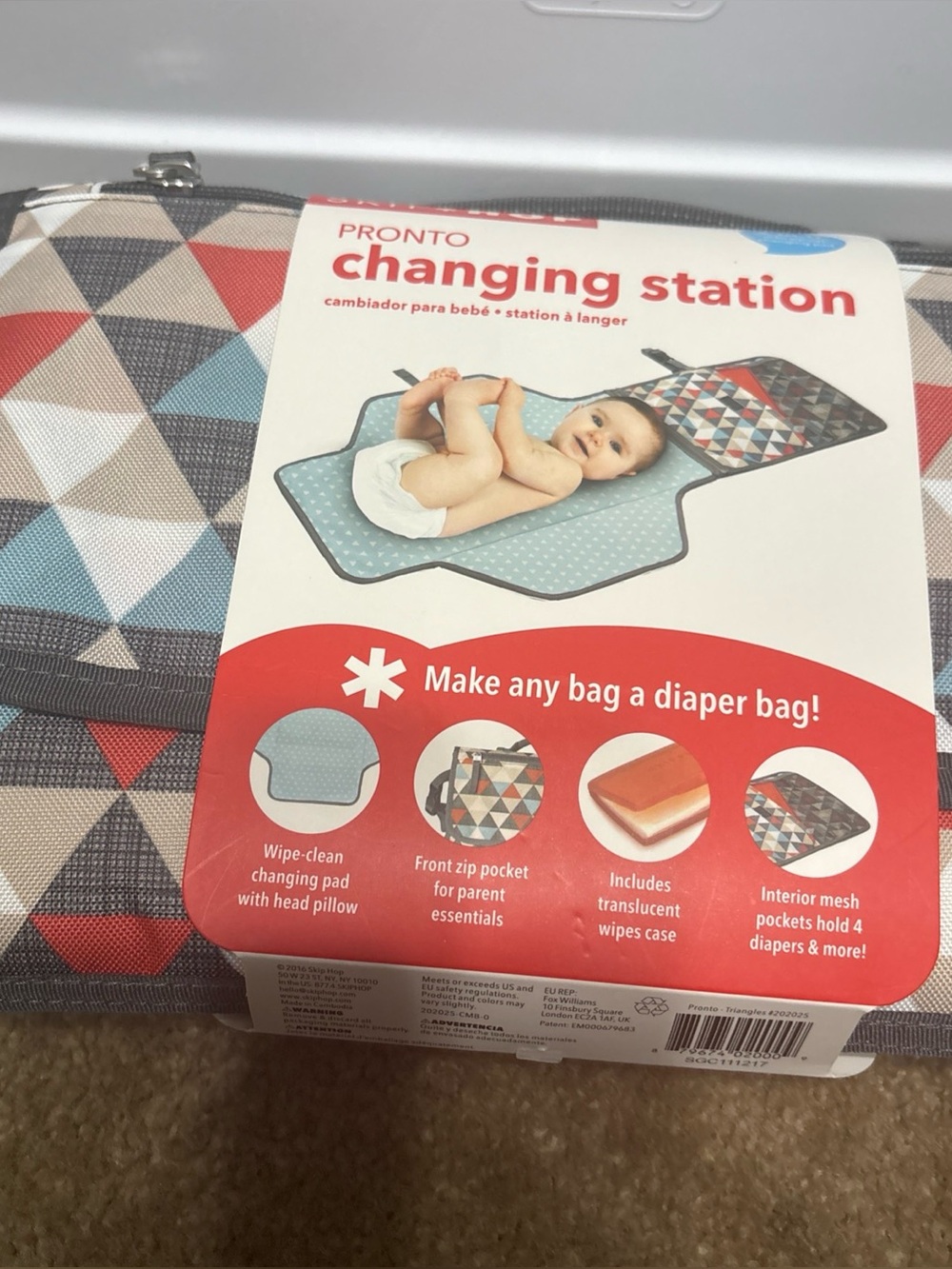 Skip Hop Geometric Gray Blue Red Changing Station